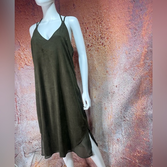 NWOT Olive Green Faux Suede Slip Dress - Picture 2 of 11